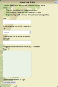 A draft version of the create_article widget.